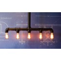 Suspension a tube acier style Vintage industriel - Pour 5 Ampoules a filament Edison
