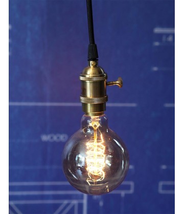 Suspension Douille Cuivre a interrupteur et cable textile - Pour Ampoule a filament Edison