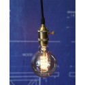 Suspension Douille Cuivre a interrupteur et cable textile - Pour Ampoule a filament Edison