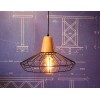 Suspension à grille acier et bois - Pour Ampoule a filament Edison