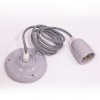 Suspension Douille porcelaine Gris et cable textile Noir & Blanc - Pour Ampoule a filament Edison