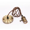 Suspension Douille vieux bronze et cable textile torsade marron - Pour Ampoule a filament Edison