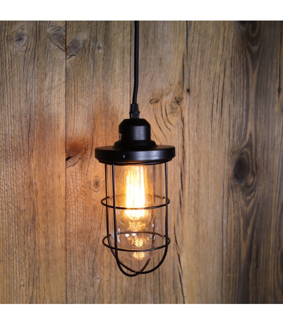 Suspension verre et cage style vintage industriel - Pour Ampoule a filament Edison