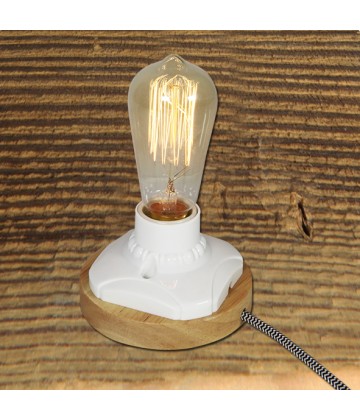 Lampe a poser - socle bakelite sur bois -vintage industriel pour ampoule a filament Edison