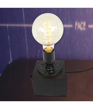 Lampe a poser - socle acier sur bois -vintage industriel pour ampoule a filament Edison
